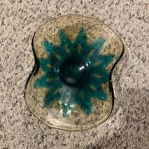 Rare Fostoria Hawaiian Peacock Blue + Pale Amber Bowl 1961-1963 Mid Century Foot
